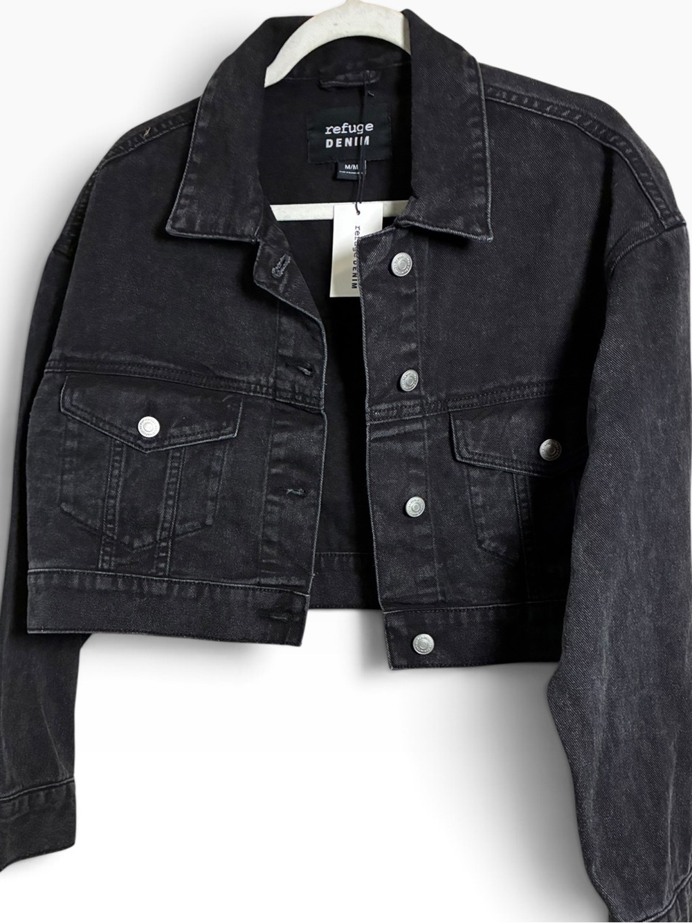 refuge Washed Black Cropped Denim Jacket